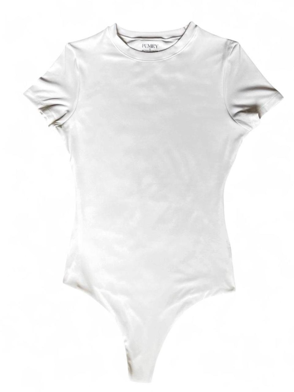 White Short Sleeve Bodysuit PUMIEY Sculpting Fitted Crew Neck Minimal Women’s XS